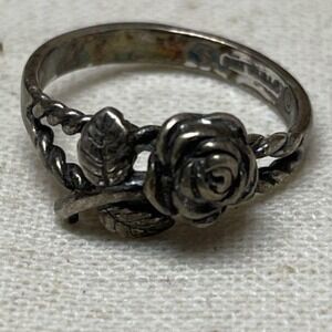 Shube Sterling Silver Rose Flower Ring Twisted Rope Band Size 3.5 Vintage 925